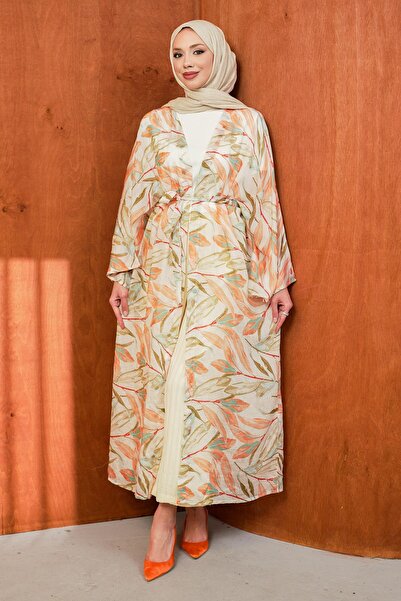 İmajButik Kimono lung, lejer, cu model și legături din piatră în talie