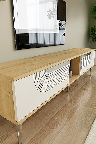 YUMEDİ DESİGN TSA1508DBS - DÜNYA TV STAND , TV SEHPASI 150cm SAFİRMEŞE-BEYAZ-...