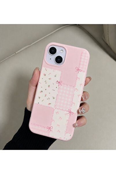 OVADA İphone 13/14/15 Uyumlu Çiçek Ve Kurdele Desenli Kadife Silikon Telefon ...
