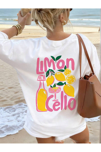 OVER HEAD Tricou supradimensionat pentru femei, cu imprimeu Lemon Cello