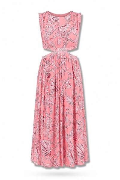 5in1Canpolat Salmon Patterned Pleated Dress 37461