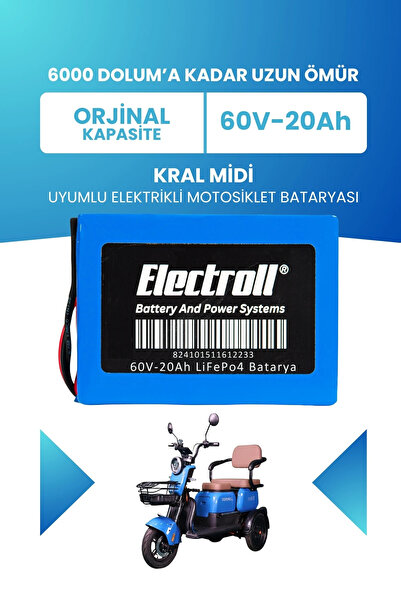 Kral Midi Batarya (Standart Kapasite) LiFePO4 60V 20Ah Elektrikli Motosiklet Bataryası