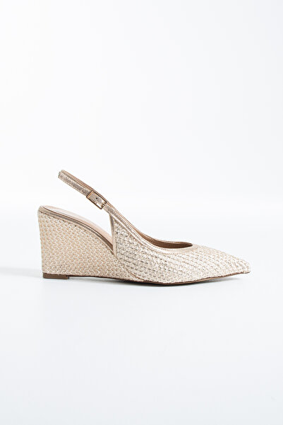 dericia shoes Vessina Kadın Bej Hasır Sivri Burun Topuklu Ayakkabı