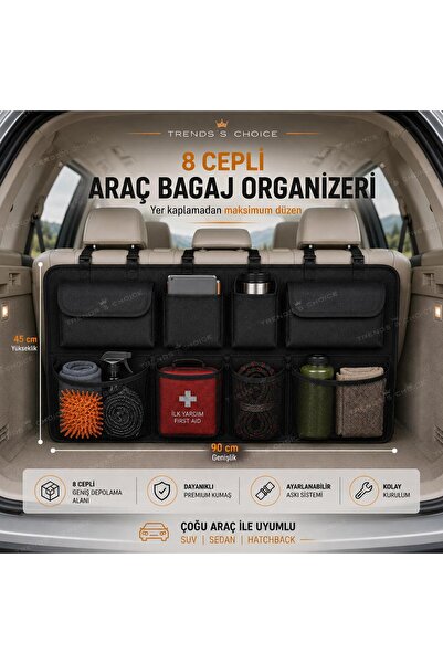 trends's choice Organizator premium pentru portbagajul mașinii cu 8 buzunare,...