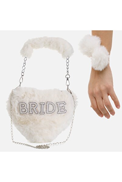 Zumzeria Heart Shaped 'Bride' White Faux Fur Bag