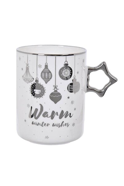 Zumzeria Christmas Mug New Bone White Silver Star-Shaped Handle "Warm Winter ...