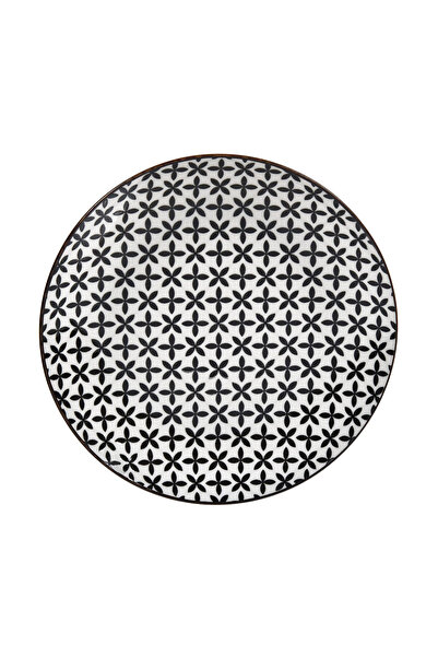 Zumzeria White Porcelain Plate with Black Flower Design Ø19cm