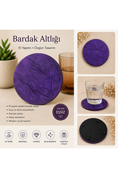 karelim home 2-Pack Coasters Epoxy Purple Color Satin Series
