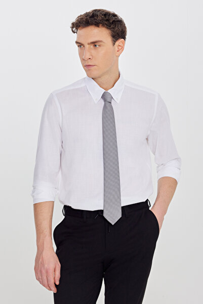 ALTINYILDIZ CLASSICS Men's White 100% Cotton Slim Fit Button-Down Collar Dobb...