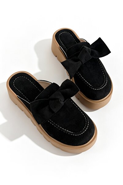 Shoebutik شبشب دوناتيلا نسائي من الجلد السويدي الأسود بتفاصيل فيونكة ونعل عالٍ