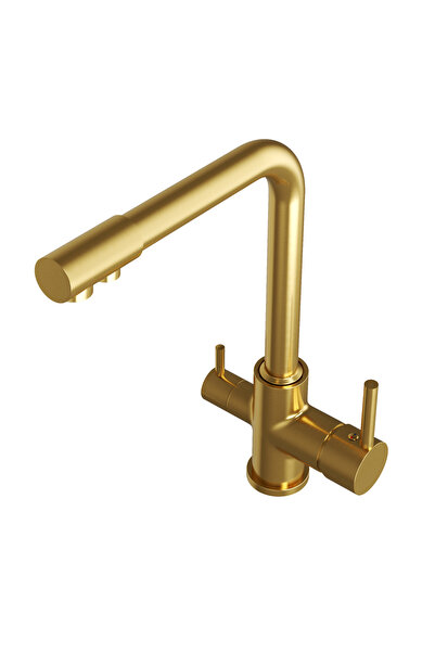 Granitan Baterie Bucatarie 3 Cai Flux, Aur Periat, Apa Filtrata