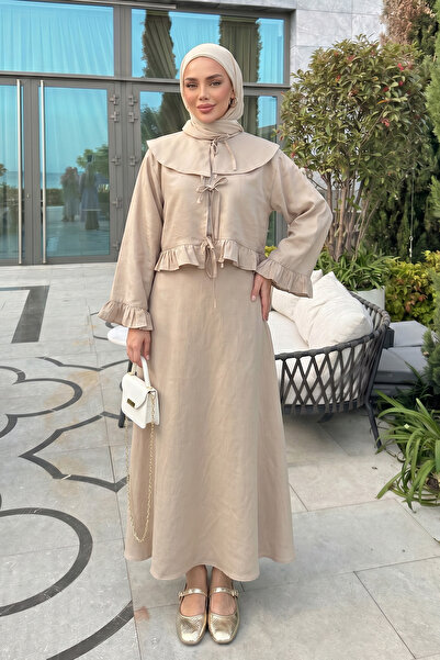 zenne Baby Collar Detailed Double Set Y0141 - Beige