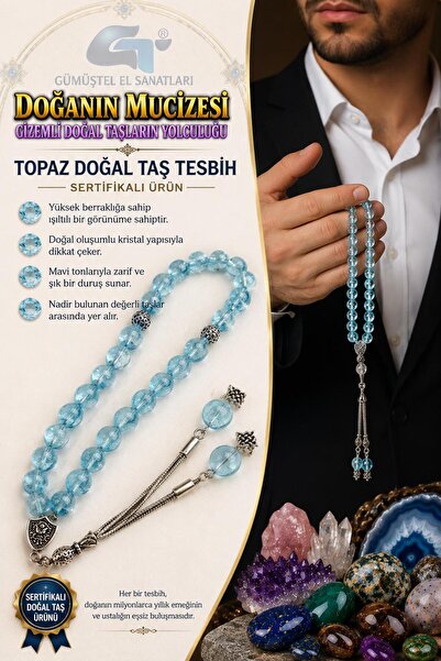 GÜMÜŞTEL EL SANATLARI Certified Topaz Natural Stone Prayer Beads