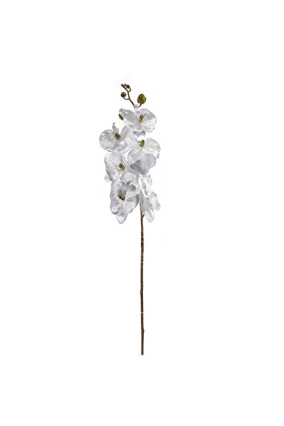 Zumzeria Artificial Christmas Flower White Orchid with Long Stem & Golden Gli...
