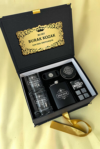 hediyemen Nikah Şahidi Hediyesi İsme Özel Viski Seti 2li Bardak Premium Kutu