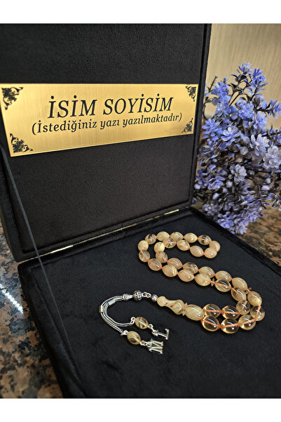 zikir tesbih premıum Ateş Kehribar Tesbih 925 ayar Gümüş Püskül , Kadife Kutu...