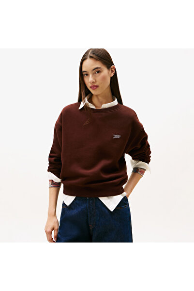 Tommy Hilfiger Tommy Jeans Silver Script Kadın Kahverengi Sweatshirt