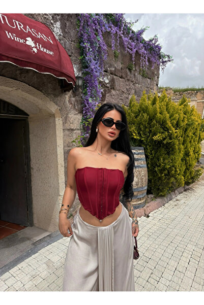 kırmızı butiks Burgundy Backless Underwire Corset