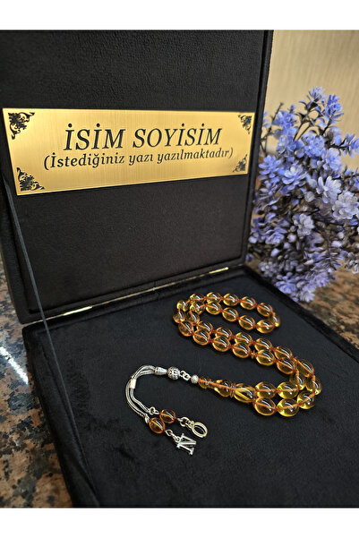 zikir tesbih premıum Ateş Kehribar Tesbih 925 ayar Gümüş Püskül , Kadife Kutu...