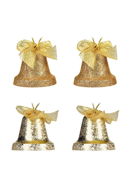 Zumzeria Set de ornamente de Crăciun, clopoței aurii mat cu sclipici, 6cm - 4...