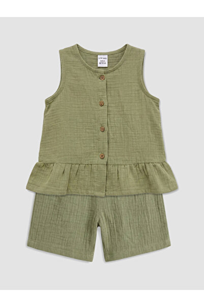 LC Waikiki Bluză și pantaloni scurți pentru fetițe, cu guler rotund, set de 2...