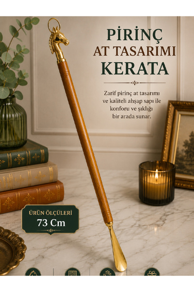 moryconcept Pirinç At Tasarımlı Kerata 73 Cm – Ahşap Saplı Şık ve Ergonomik T...