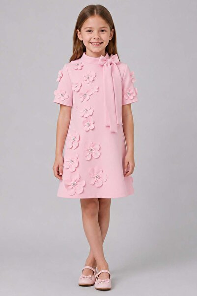Riccotarz Girl's Pink Dress with Ribbon Detail at the Collar and Daisy and St...