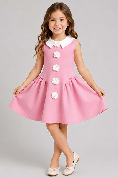Riccotarz Girl's Baby Collared, Rose Embroidered Skirt, Asymmetrical Cut, Sle...