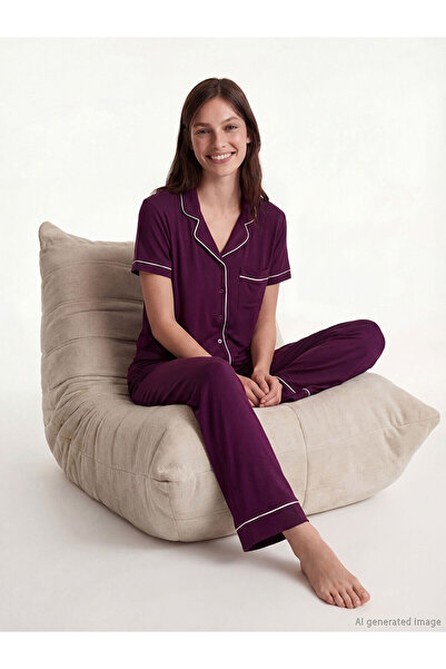 LC Waikiki Peak New Season Shirt Collar Women's Pajama Set