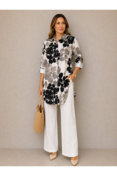 MAMAYAGA Women's Patterned Front Buttoned Stylish Viscose Plus Size Tunic Shi...