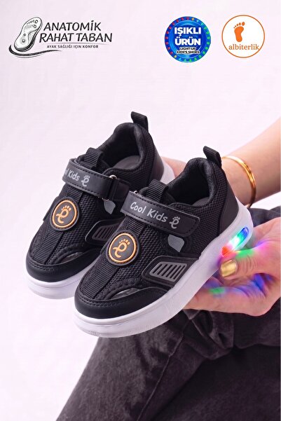 AlbiShoes Işıklı Fileli Çocuk Cırtlı Sneaker Sandalet - Hava Alan Yazlık Kreş...
