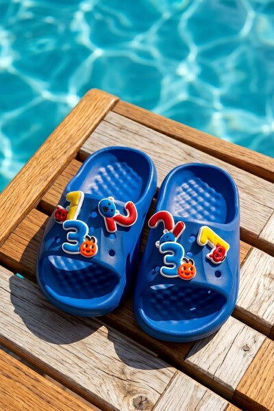 REMSA Children's Top Sticker Detail Slippers 300-12 Saks Blue