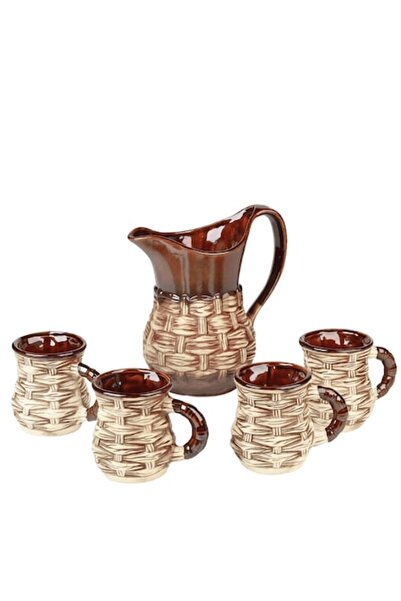 OEM Rustic Ceramic Serving Set, "Woven Basket" Model, 1.3 Liter Pitcher and 4...