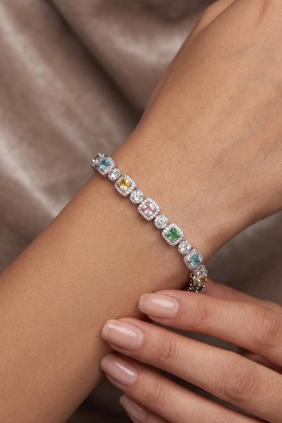 House Of Glix Colorful Baget Multi-Colored Zircon Shiny Stone Elite Series Br...
