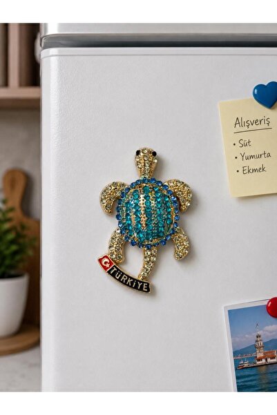 Hd Marketim Magnet Kaplumbağa Buzdolabı Süsü 8x6 CM – Taş İşlemeli Dekoratif ...