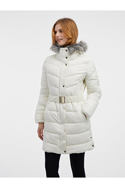ORSAY Cream women's quilted coat with faux fur