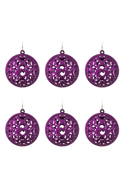 Zumzeria Set de ornamente de Crăciun mov cu model perforat și sclipici Ø8cm -...