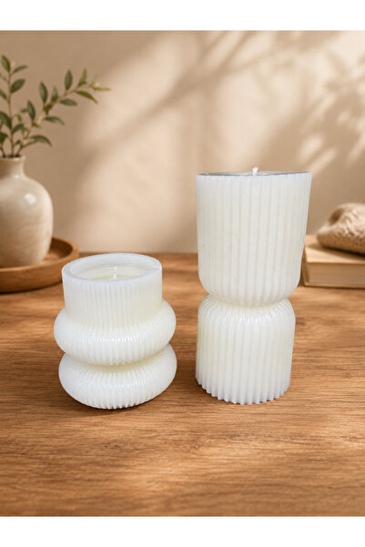 Lumera Candle 2’li çizgili antik sütun dekoratif el yapımı kokulu hediyelik mum
