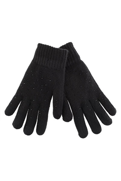 Zumzeria Black Gloves with Rhinestones & Faux Fur Lining for Women