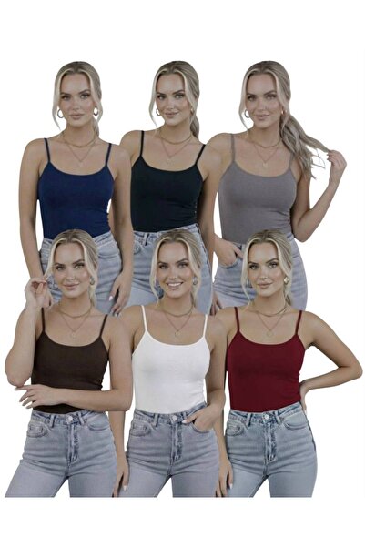 hashtag Kadın Askılı Body 6’lı Paket Basic İnce Askılı Esnek Günlük Üst
