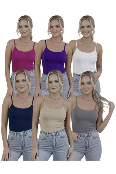 hashtag Women's Strappy Bodysuit 6-Pack Basic Thin Strappy Flexible Daily Top