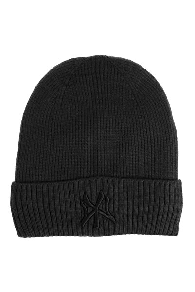 Zumzeria Black Knitted Beanie with Fleece Lining & 'NY' Print