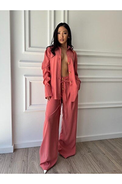 CC STORE Long 2-piece set, shirt and wide-leg cupro trousers ELARA BELLE