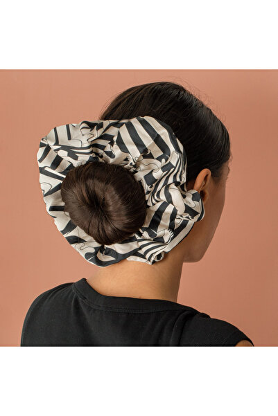 Zumzeria Scrunchie de păr elastic, negru, cu model, mărimea XXL