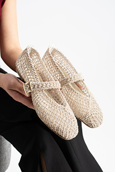star shoes Beige knit women's ballet flats - soft sole everyday shoes