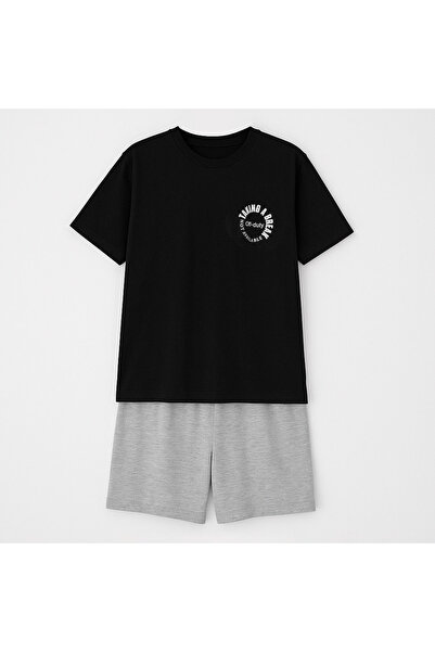 Zumzeria Black Grey Cotton Pajama Set "Off Duty" for Men