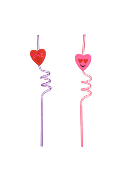 OEM Reusable Twisted Plastic Straws Hearts Ø6x270mm - 2pcs