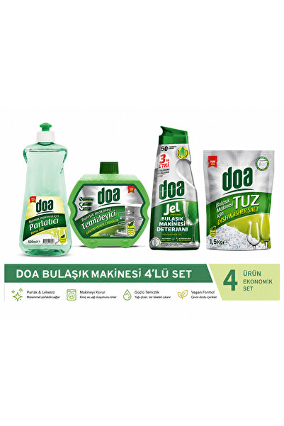 Doa Bulaşık Makinesi Temizlik Seti 4’lü Ekonomik Paket Jel Deterjan + Parlatı...