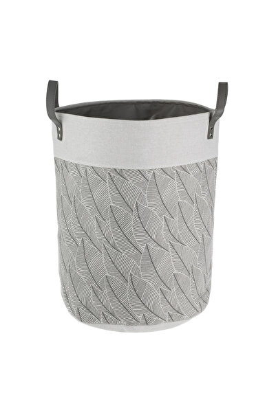Zumzeria Gray Laundry Basket with Leaf Pattern & Handles Ø35x45cm - 43L