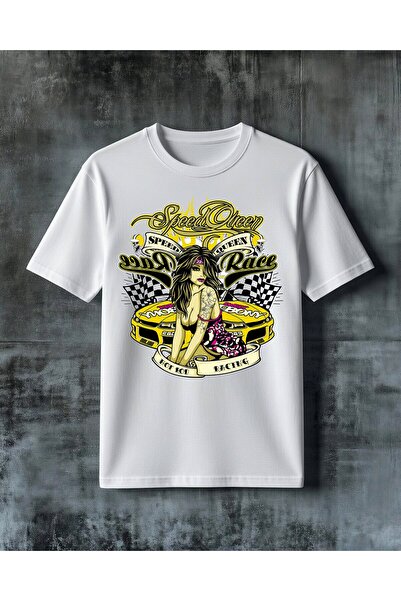 COMVİCHO تي شيرت مطبوع كبير الحجم من speed queen hot rod racing